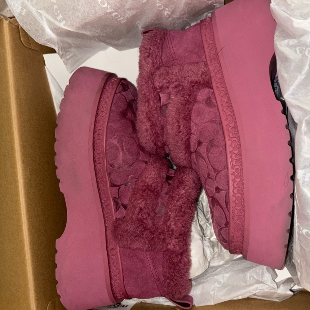 Coach Women's Platform Boots -  Coach Christina Signature Shearling Booties